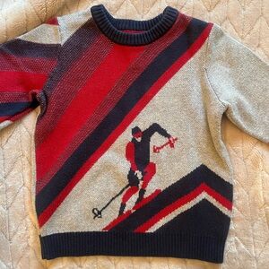 Boys 3T grey-blue-red ski graphic sweater Janie and Jack brand- 80’s style art